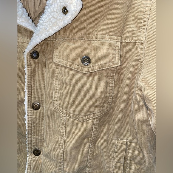 GUESS Jeans Sherpa Trimmed Corduroy Trucker Jacket Brown Size Large men’s - Picture 2 of 9